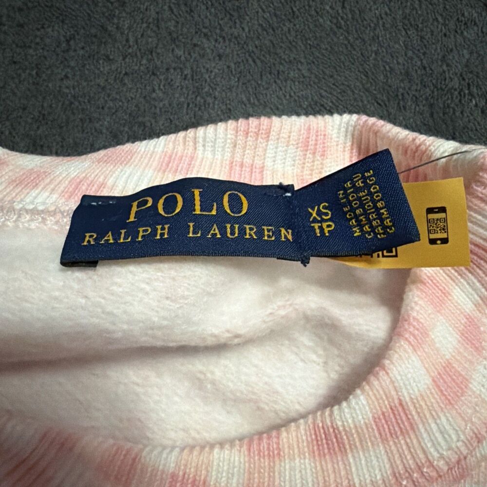 XS Polo Ralph Lauren Gingham Fleece Sweatshirt Pink White - Picture 10 of 13